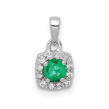 14k White Gold Diamond and .20 Emerald Square Halo Pendant