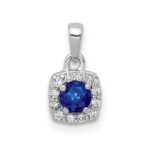 14k White Gold Diamond and .20 Sapphire Square Halo Pendant