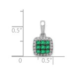 14k White Gold with Black Rhodium Diamond and .19 Emerald Cluster Square Halo Pendant - Image 4