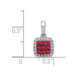 14k White Gold with Black Rhodium Diamond and .23 Ruby Cluster Square Halo Pendant - Image 4