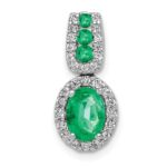 14k White Gold 1/5 carat Lab Grown Diamond VS/SI+ G+ and Lab Created Emerald Oval Halo Pendant