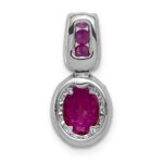 14k White Gold 1/5 carat Lab Grown Diamond VS/SI+ G+ and Lab Created Ruby Oval Halo Pendant - Image 3