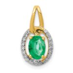 14k Diamond and Oval Emerald Halo Pendant
