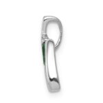 14k White Gold Diamond and Oval Emerald Fancy Chain Slide - Image 2