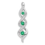 14k White Gold 1/15 carat Lab Grown Diamond VS/SI+ G+ and Lab Created Emerald Twist Chain Slide Pendant