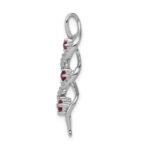 14k White Gold 1/15 carat Lab Grown Diamond VS/SI+ G+ and Lab Created Ruby Twist Chain Slide Pendant - Image 2