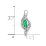 10k White Gold  Diamond and Marquise Emerald Pendant - Image 2