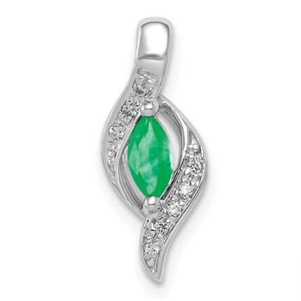 14k White Gold  Diamond and Marquise Emerald Chain Slide