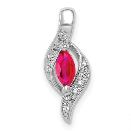 14k White Gold Diamond and .25 Marquise Ruby Chain Slide