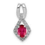 14k White Gold Diamond and .62 Oval Ruby Fancy Pendant