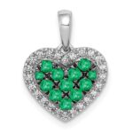 14k White Gold and Black Rhodium Diamond and Pave Emerald Heart Pendant