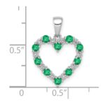 10k White Gold Diamond and Emerald Heart Pendant - Image 2