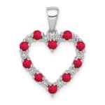 14k White Gold Diamond and Ruby Heart Pendant