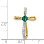 14k and White Rhodium 4mm Square Lab Created Emerald and Diamond Cross Omega Slide - Image 4