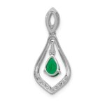 14k White Gold Diamond and Pear Emerald Teardrop Dangle Pendant - Image 3