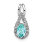 Pure Serenity 14k White Gold 1/10 carat Lab Grown Diamond VS/SI+ G+ and Lab Created Paraiba Teardrop Pendant