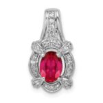 14k White Gold Polished Diamond and 7x5mm Oval Ruby Vintage Pendant