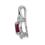 14k White Gold Polished Diamond and 7x5mm Oval Ruby Vintage Pendant - Image 2