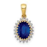 14k Diamond and 1.30 Oval Sapphire Halo Pendant