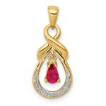 14k Pear Ruby and Diamond Dangle Pendant