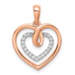 14k Two-tone White and Rose Diamond Heart Pendant