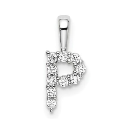 14k White Gold 1/10 carat Lab Grown Diamond VS/SI+ G+ Complete Letter P Initial Pendant