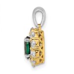 14k Two-Tone 1/2 carat Lab Grown Diamond VS/SI+ G+ and Lab Created Emerald Halo Pendant - Image 2