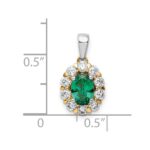 14k Two-Tone 1/2 carat Lab Grown Diamond VS/SI+ G+ and Lab Created Emerald Halo Pendant - Image 4