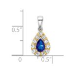 14k Two-tone Pear Sapphire and Diamond Halo Pendant - Image 3