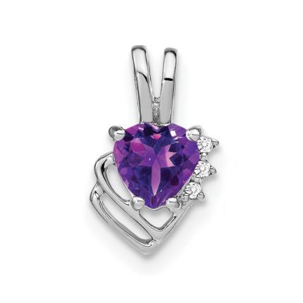 14k White Gold 5mm Heart Amethyst and Diamond Pendant