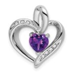 14k White Gold Amethyst and Diamond Heart Pendant