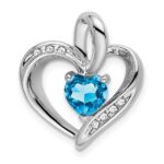 14k White Gold Blue Topaz and Diamond Heart Pendant