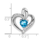 14k White Gold Blue Topaz and Diamond Heart Pendant - Image 3