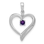 14k White Gold Amethyst and Diamond Heart Pendant
