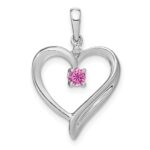 14k White Gold Lab Created Pink Sapphire and Diamond Heart Pendant