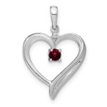 14k White Gold Garnet and Diamond Heart Pendant