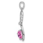14k White Gold Lab Created Pink Sapphire and Diamond Heart Pendant - Image 2