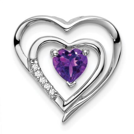 14k White Gold Amethyst and Diamond Heart Chain Slide