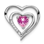14k White Gold Lab Created Pink Sapphire and Diamond Heart Pendant
