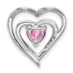 14k White Gold Lab Created Pink Sapphire and Diamond Heart Pendant - Image 4