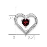 14k White Gold Garnet and Diamond Heart Chain Slide - Image 3