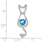 10k White Gold Blue Topaz and Diamond Cat Pendant - Image 2