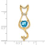 14k 6mm Heart Blue Topaz and Diamond Cat Chain Slide - Image 3