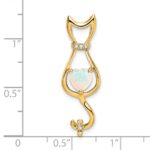 14k Lab Created Opal and Diamond Cat Chain Slide - Image 2
