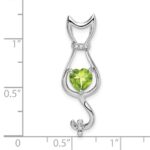 14k White Gold 6mm Heart Peridot and Diamond Cat Chain Slide - Image 3