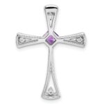 14k White Gold 4mm Square Amethyst and Diamond Cross Chain Slide - Image 4