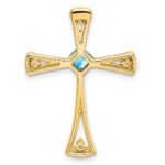 14k 4mm Square Blue Topaz and Diamond Cross Chain Slide - Image 4