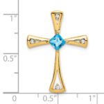14k 4mm Square Blue Topaz and Diamond Cross Chain Slide - Image 3