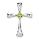 14k White Gold 4mm Square Peridot and Diamond Cross Chain Slide