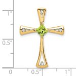 14k 4mm Square Peridot and Diamond Cross Chain Slide - Image 3